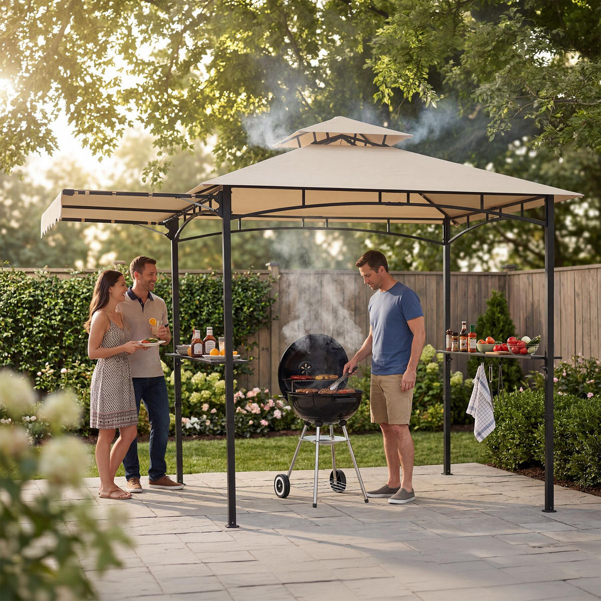 GRILLPAVILLON Maracaibo, 316 x 150 x 250 cm, Sand - Sandfarben, Kunststoff (150/250/316cm) - tectake