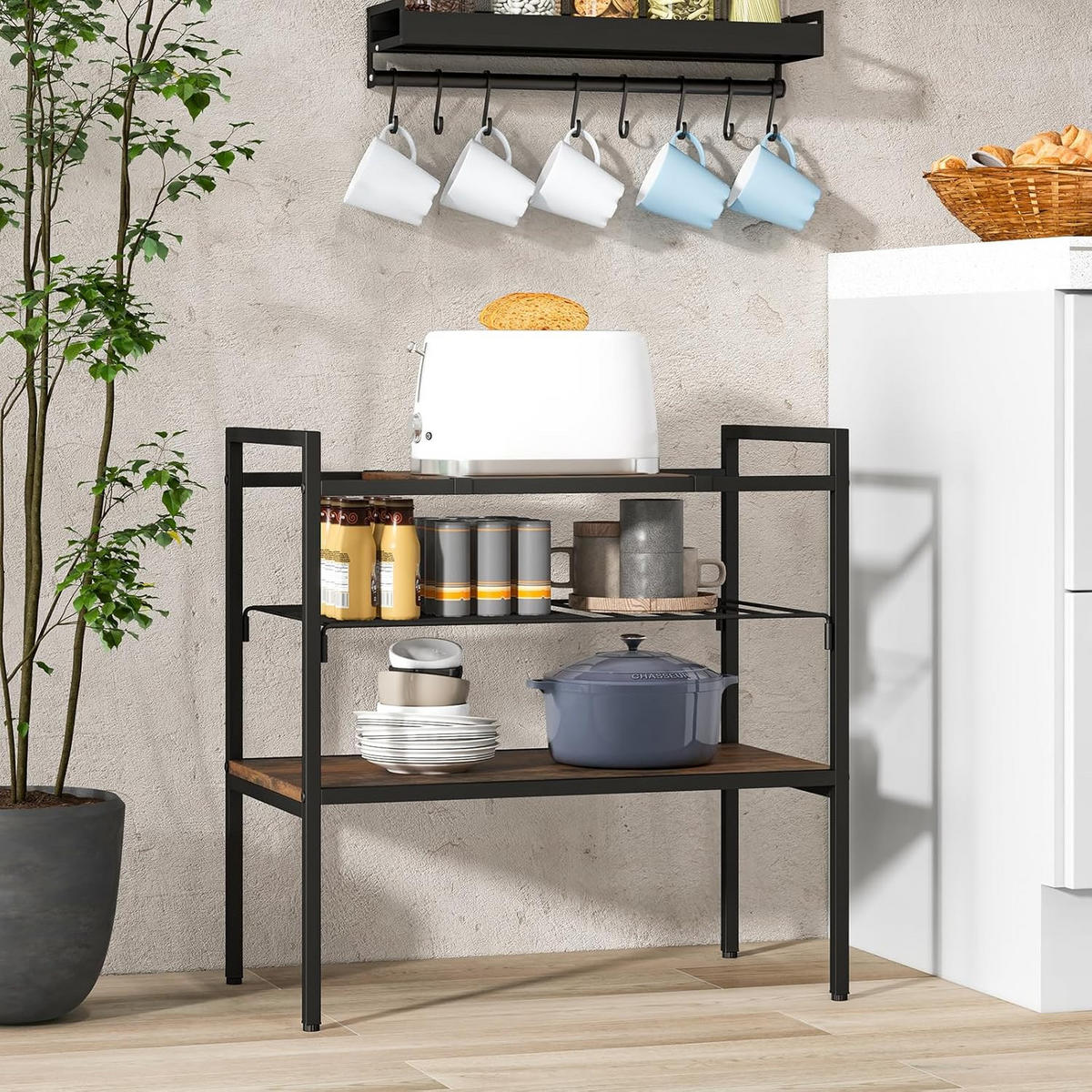 BEISTELLTISCH 61cm Metall - Alteiche, Metall (60/34/61cm) - COSTWAY