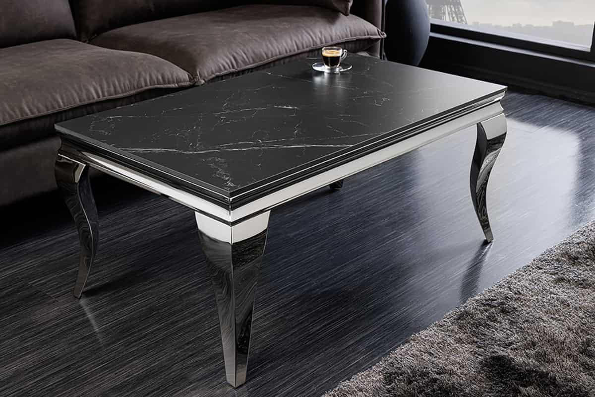 COUCHTISCH MODERN BAROCK Stein Schwarz 100 cm - Silberfarben/Schwarz, Stein/Metall (60/100/45cm) - riess-ambiente