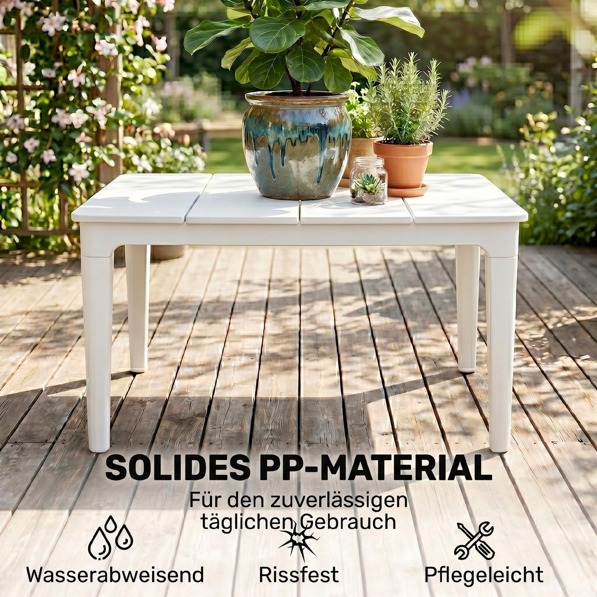 GARTENTISCH,CREMEWEISS,1 Stück - Weiß, Kunststoff (70/53/39cm) - GiPP