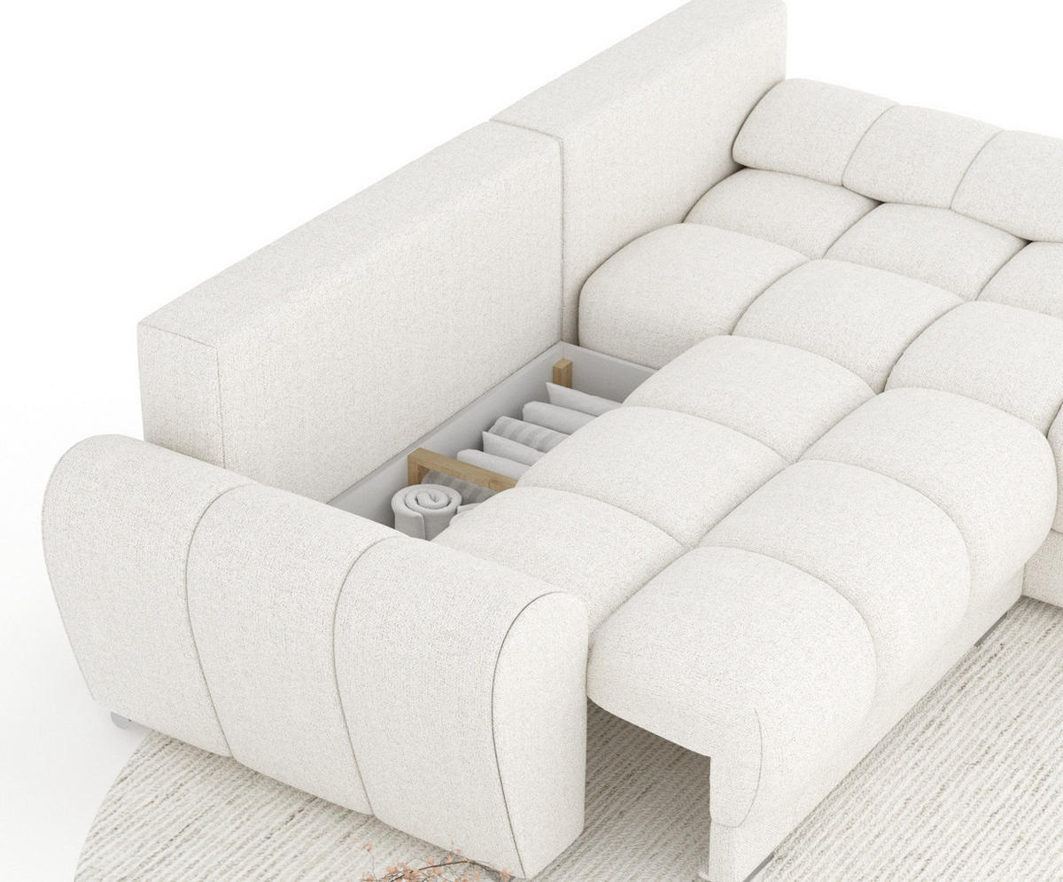 ECKSOFA MIT SCHLAFFUNKTION Peebles Creme Webstoff - Chromfarben/Creme, Holz/Holzwerkstoff (256/175cm) - Maison de Reve