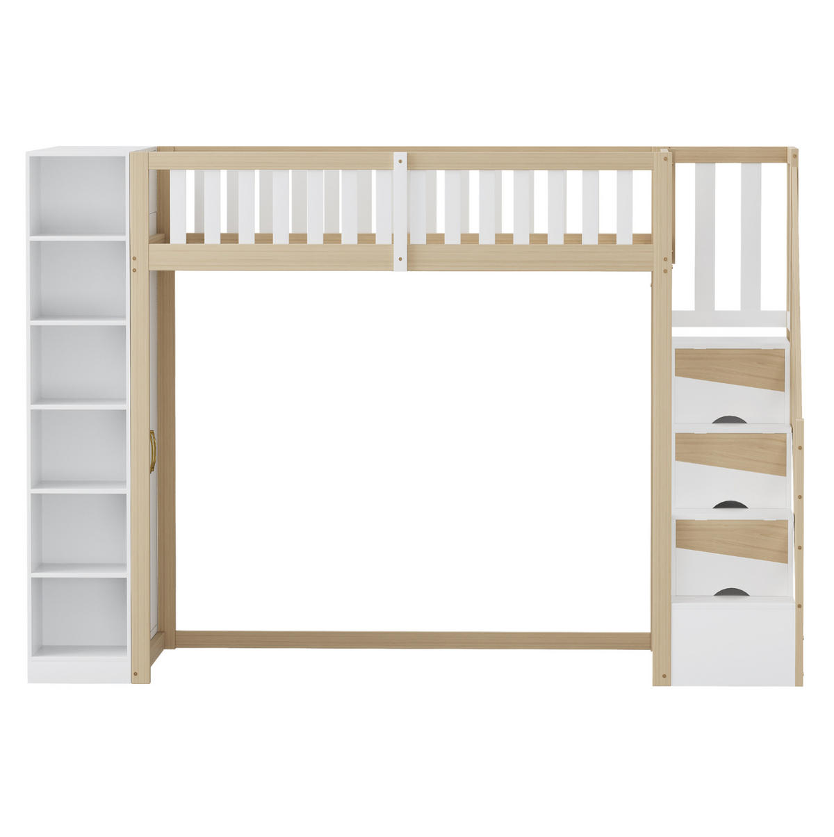 HOCHBETT 90/200 cm mit Kleiderschrank und Regalen, Weiß/Naturholz - Weiß, Holzwerkstoff (90/200cm) - Flora Grace