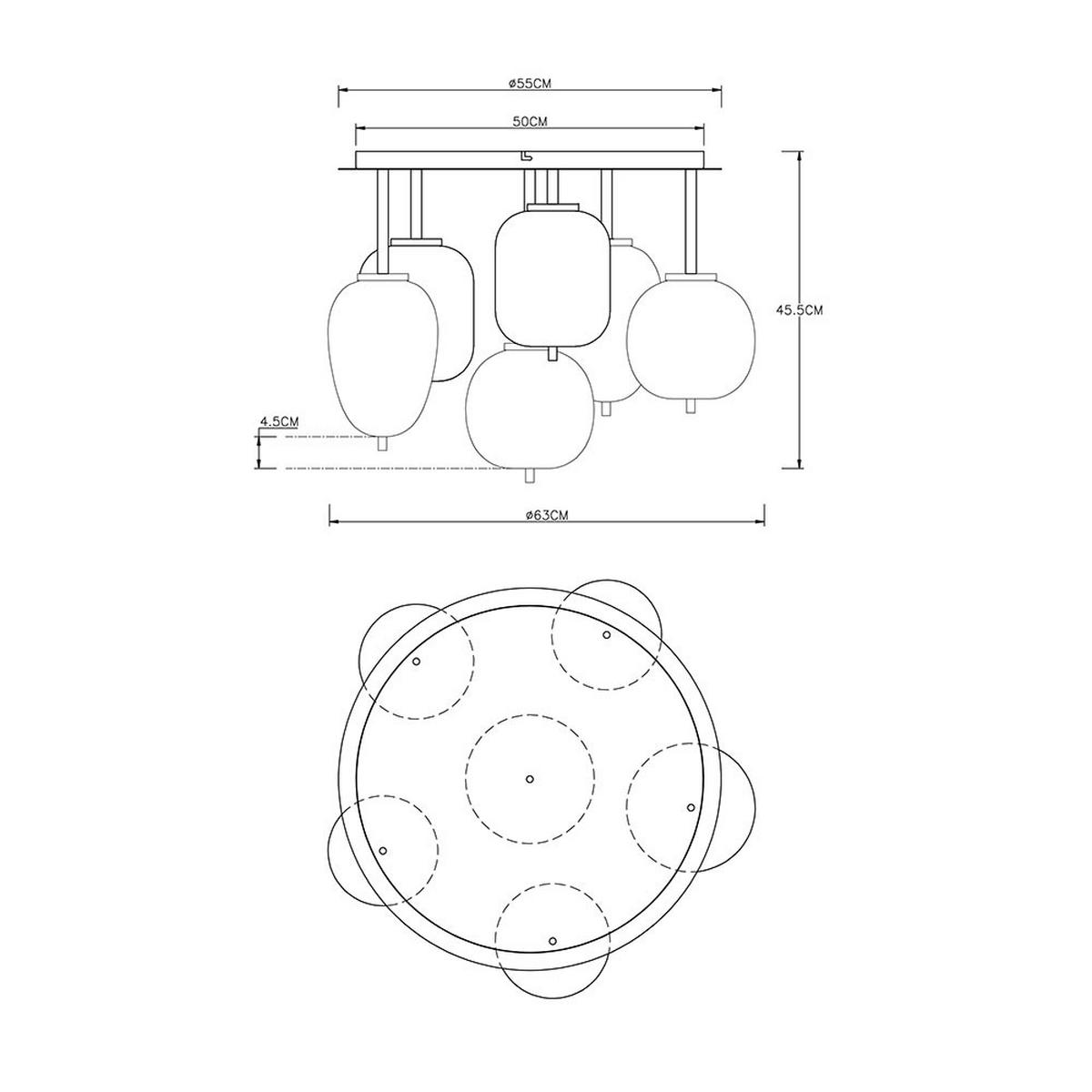 DECKENLEUCHTE Metall Glas Schwarz Messing 6 Flammig - Schwarz, Glas (65/65/38cm) - Globo Lighting