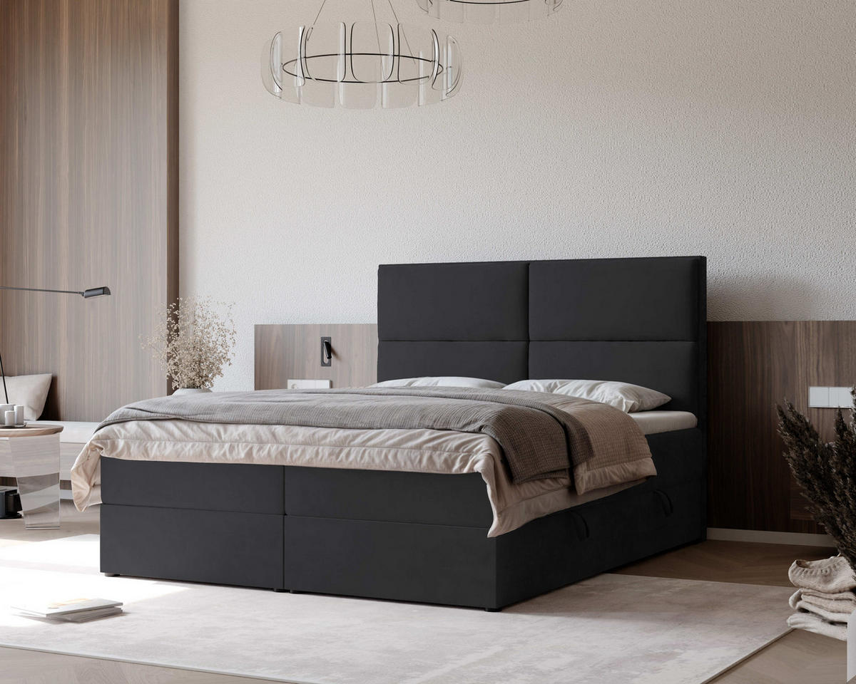 BOXBETT 120x200 cm mit Topper - Dunkelgrau, Holzwerkstoff/Textil (120/200cm) - Idohome