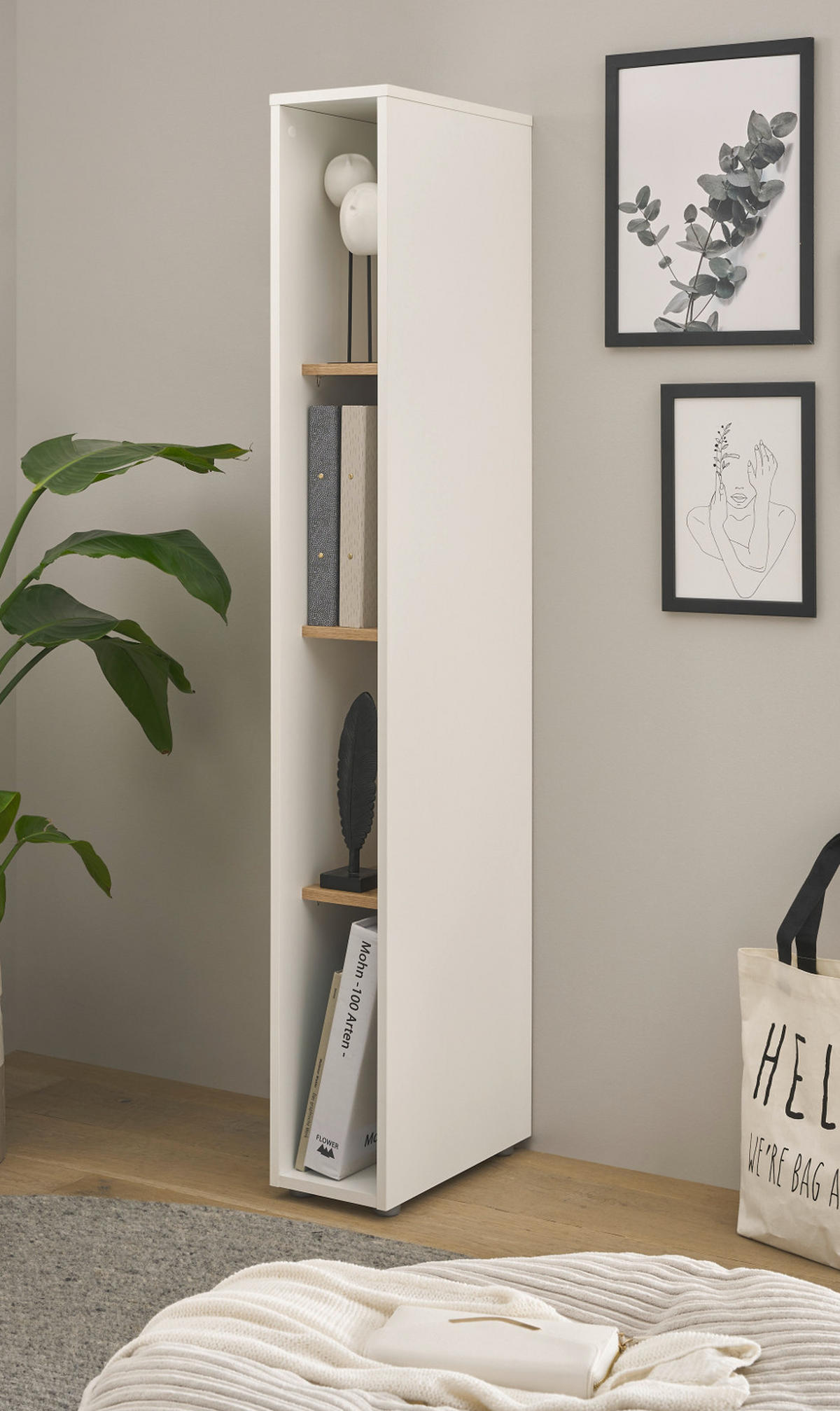 AKTENREGAL Weiß matt, Eiche Wotan 20 x 158 cm, Standregal mit 4 Ordnerhöhen - Silberfarben/Eiche Wotan, Holzwerkstoff/Kunststoff (20/158/40cm) - Furn.Design