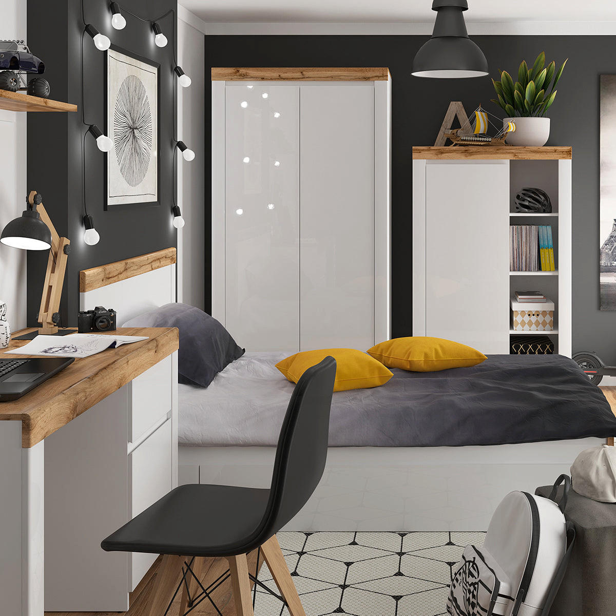 SCHRANK 2 Türen Hella Weiß und Holz - Weiß, Holzwerkstoff (106/203/56cm) - Petits-meubles