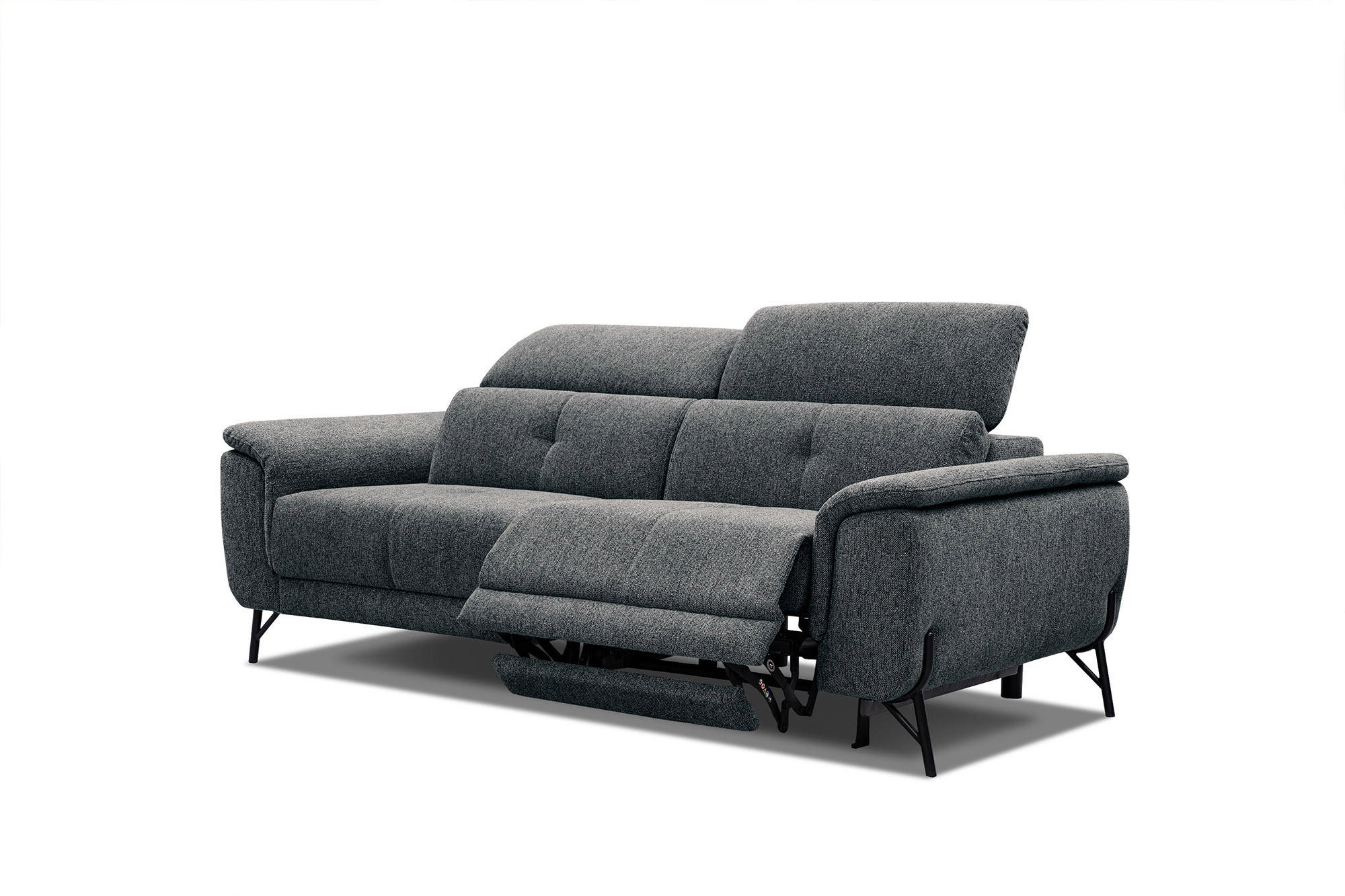 SOFA AVENA 3-Sitzer mit 1 Relaxfunktion, dunkelgrau - Dunkelgrau, Holzwerkstoff/Textil (204/80/108cm) - Courtois Laville