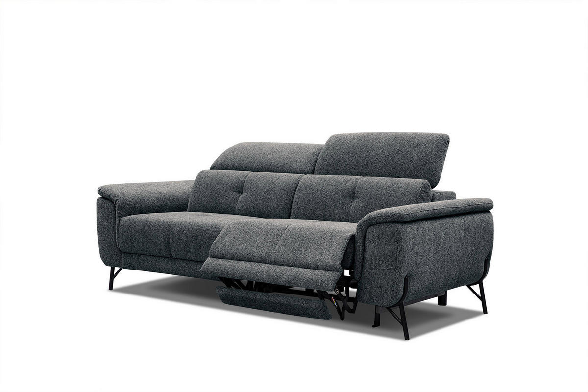 SOFA AVENA 3-Sitzer mit 1 Relaxfunktion, dunkelgrau - Dunkelgrau, Holzwerkstoff/Textil (204/80/108cm) - Courtois Laville