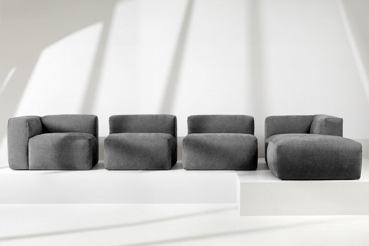 ECKMODULSOFA-RECHTS BUFFO 6-Sitzer mit extrem weicher Sitzfläche, Gewebestoff, aschfahl - Grau, Textil (377/180cm) - KONSIMO®