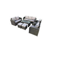 GARTENMÖBELSET mit Couchtisch Polyrattan 9-Sitzer - Dunkelgrau/Grau, Glas/Kunststoff - Fimous