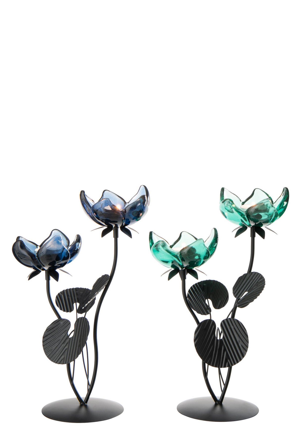 WINDLICHT BLUME (2ER SET) - Blau, Glas (14/33.5cm) - J-Line