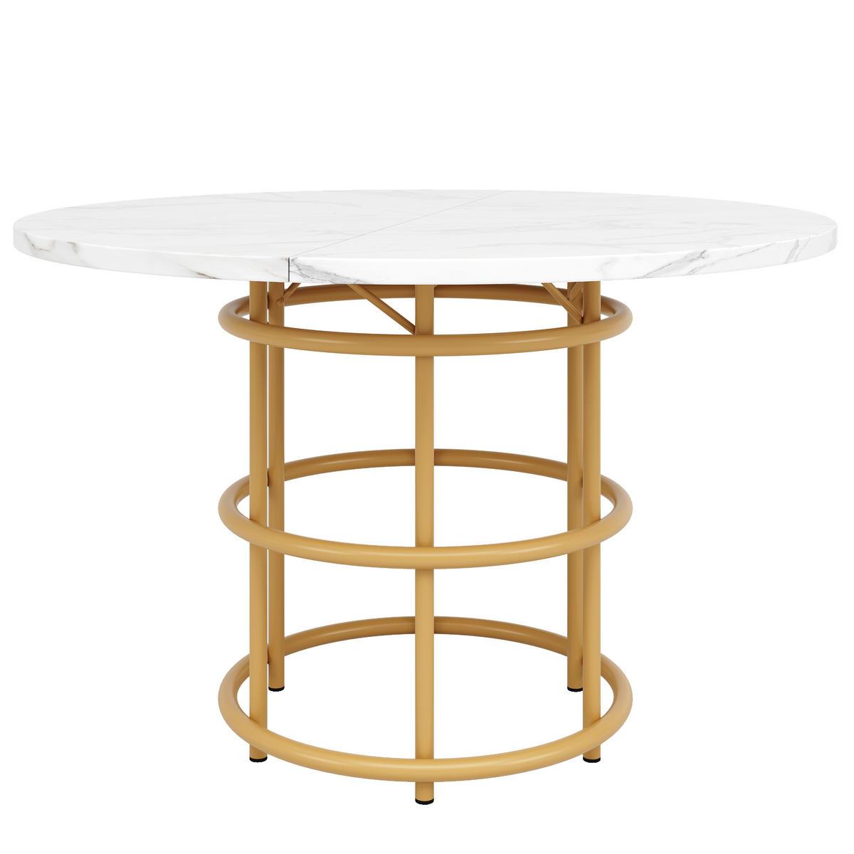 ESSTISCH Runder 100/100/76 cm gold mit Marmorplatte und Metallbeinen - Weiß, Holzwerkstoff (100/100/76cm) - OKWISH