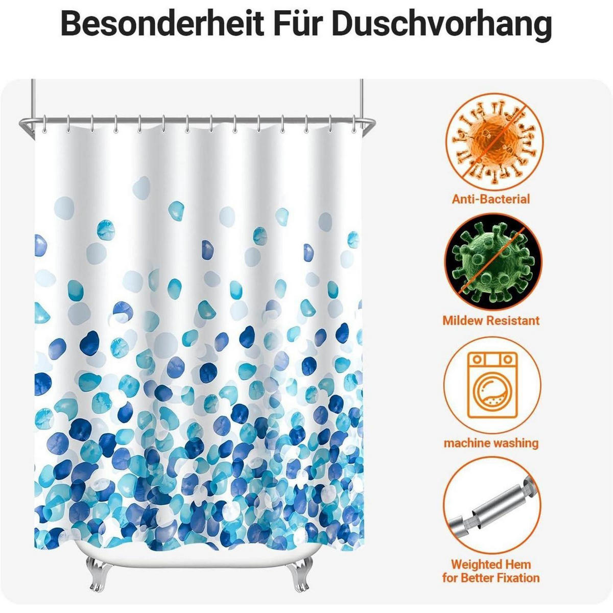 DUSCHVORHANG Blaue Blütenblätter 240 x 200 cm - Multicolor, Textil (240/200cm)