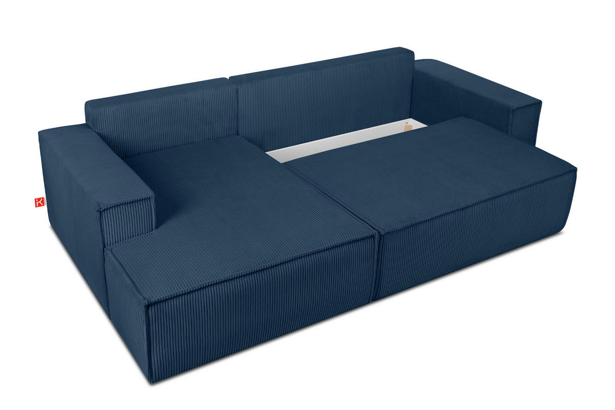 ECKSCHLAFSOFA-LINKS NAPI in Pet Friendly Cord-Stoff, marineblau - Blau/Schwarz, Textil (262/148cm) - KONSIMO®