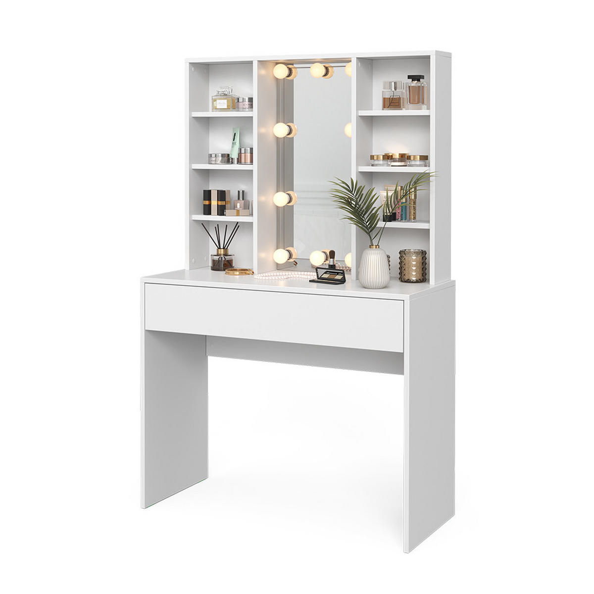SCHMINKTISCH Alexa Weiß 93 cm mit LED Beleuchtung - Weiß, Holzwerkstoff (93/147/40cm) - Vicco