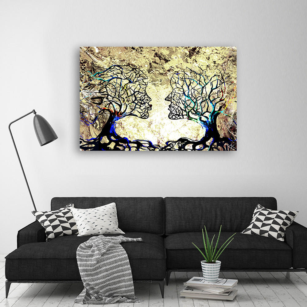 LEINWANDBILD Kussbaum Liebe Abstraktion - Beige, Textil (60/40cm) - Feeby