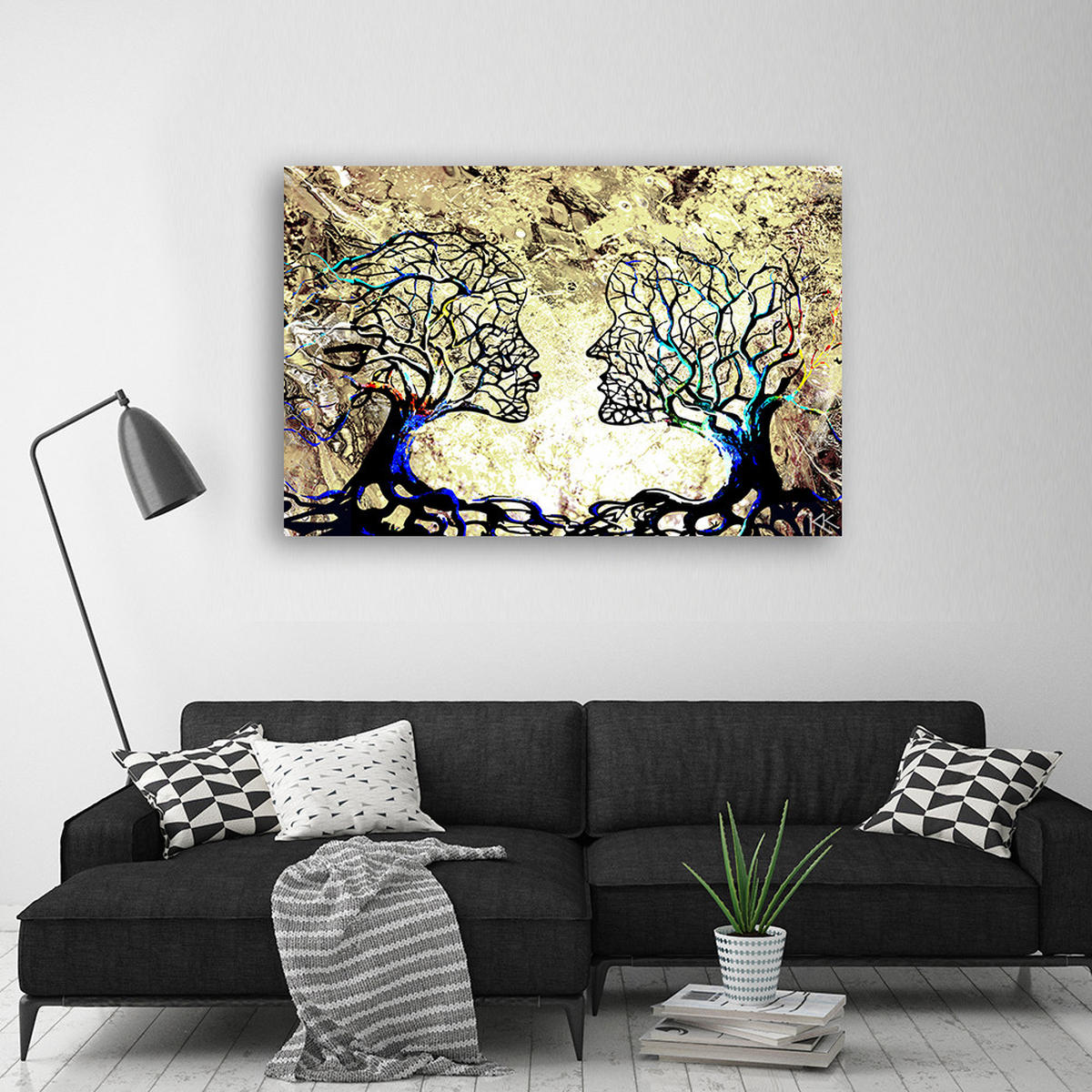 WANDBILD Kussbaum Liebe Abstraktion - Beige, Textil (90/60cm) - Feeby