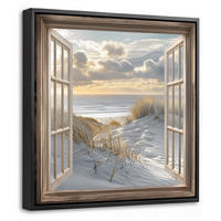LEINWAND Bilder mit Rahmen - Ausblick - Strand - Dünen - Meer - Natur - 20x20 - Sandfarben, Textil (20/20cm) - MuchoWow