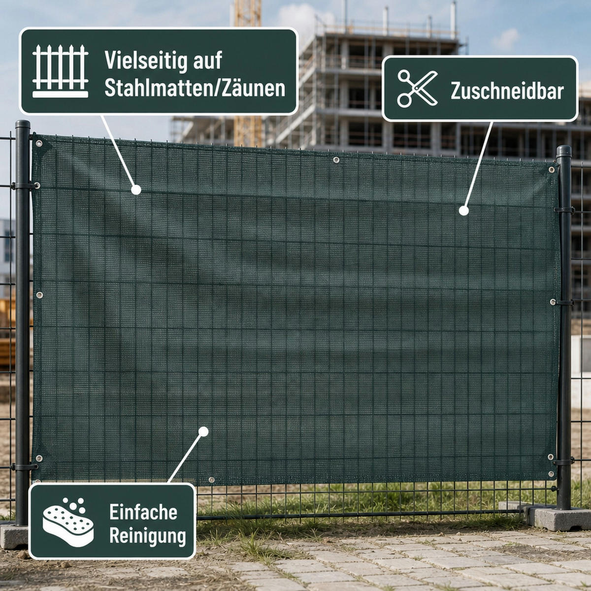 BAUZAUNNETZ grün 1,80m x 3,45m - Grün, Kunststoff (180/10cm) - KLASEBO