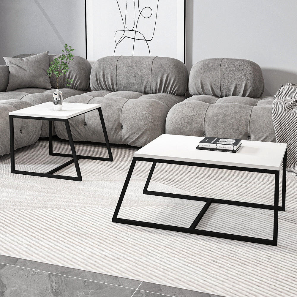 COUCHTISCH 2er Set Between Weiß mit Metall Füße - Schwarz/Weiß, Holzwerkstoff/Metall (50/88/38cm) - moebel17