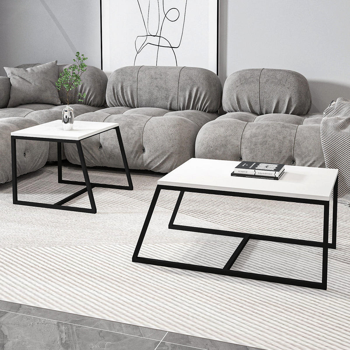 COUCHTISCH 2er Set Between Weiß mit Metall Füße - Schwarz/Weiß, Holzwerkstoff/Metall (50/88/38cm) - moebel17