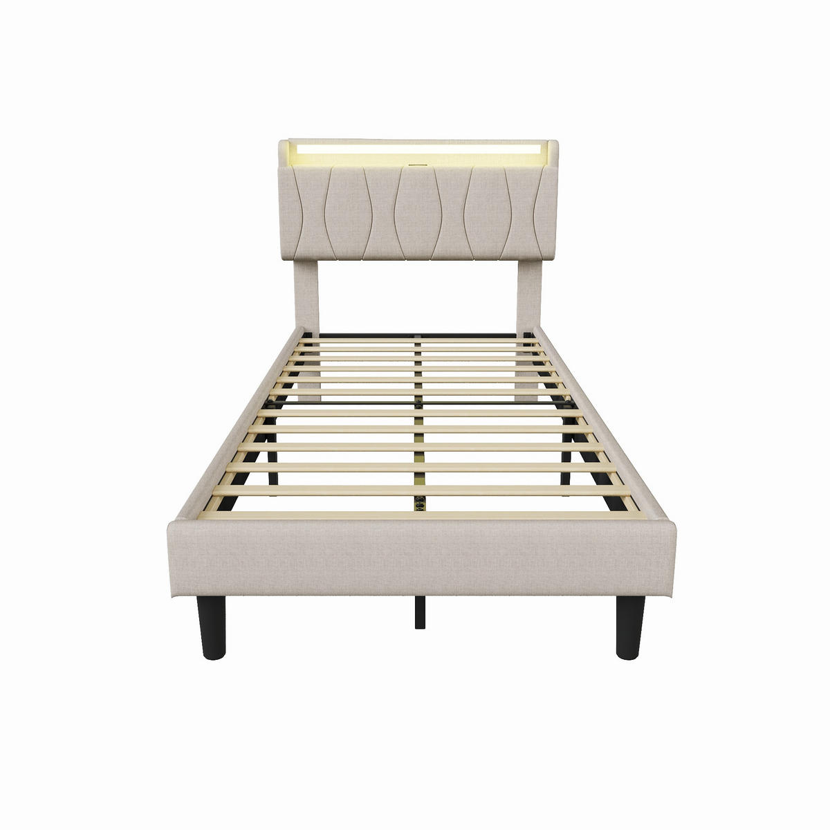 POLSTERBETT 90x200 cm mit LED & USB, Lattenrost, Beige - Beige, Metall (90/200cm)