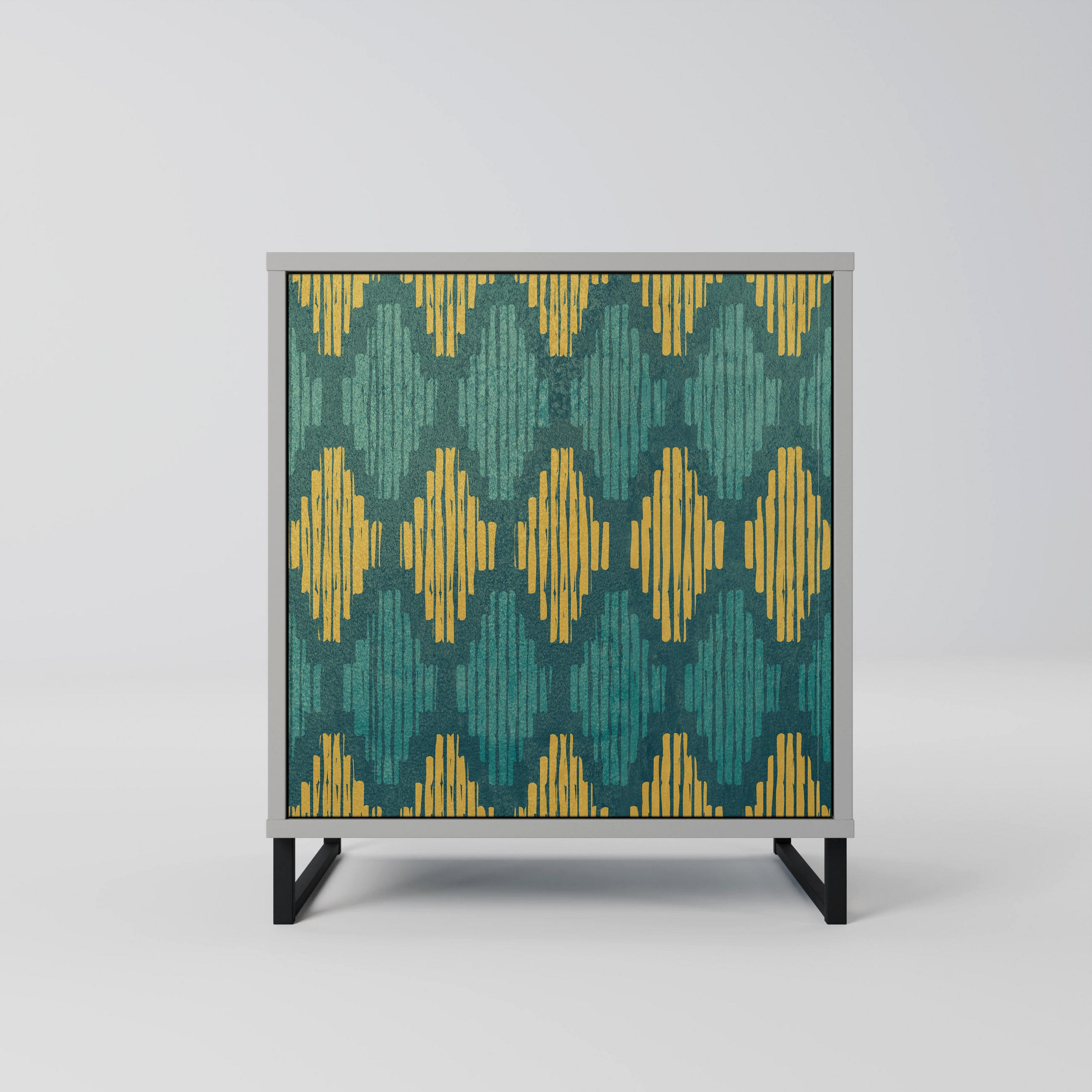 SIDEBOARD POLYGONS, Grau, 57,5x42x67,5 cm, Schwarze Metall-Rahmenfüße - Multicolor/Schwarz, Holzwerkstoff/Metall (57.5/67.5/42cm) - SpaceRebels