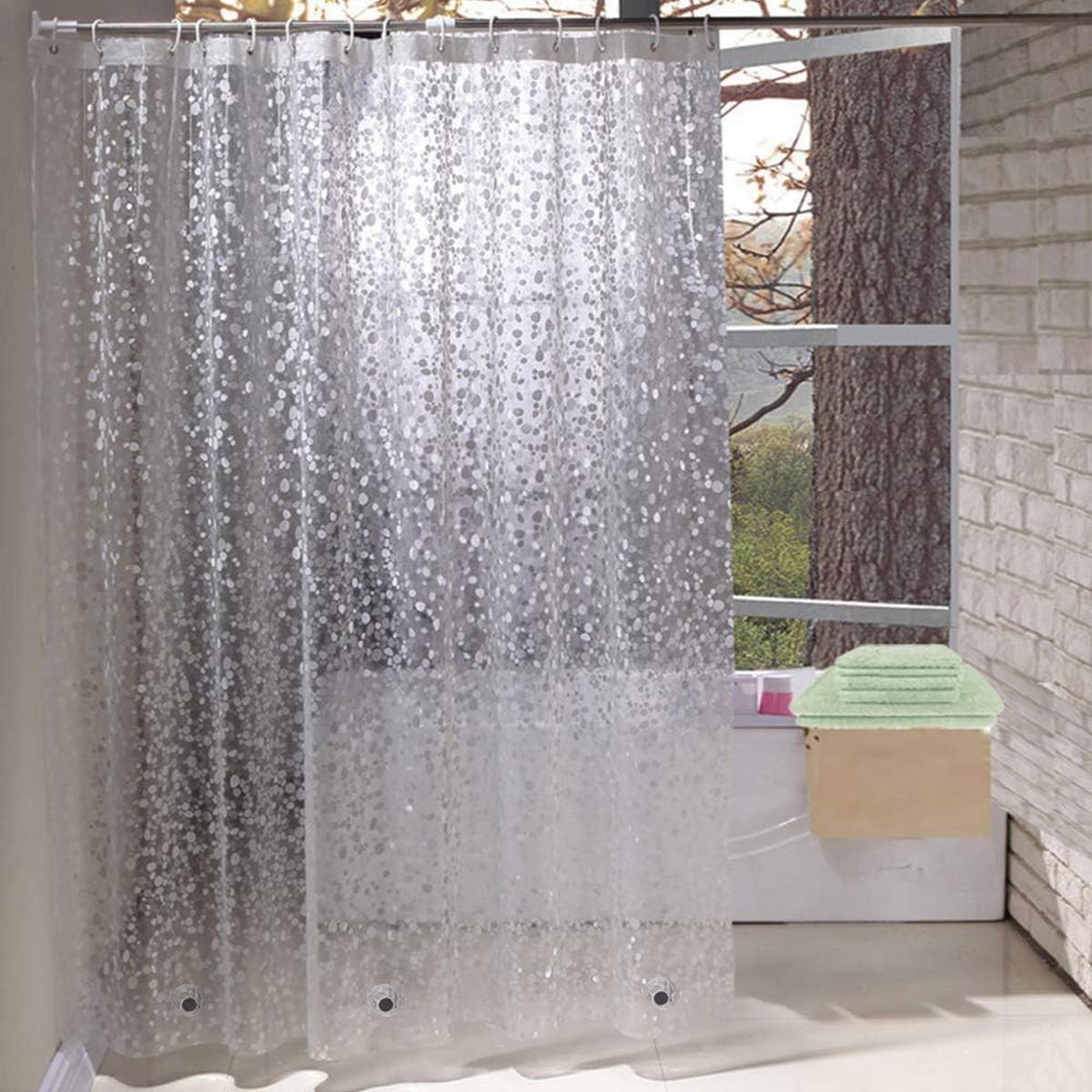 DUSCHVORHANG schimmelresistent Kieselsteine transparent Einlage wasserdicht mit Magneten fürs Badezimmer 180 cm - Transparent, Kunststoff (120/180cm) - MCBOSON