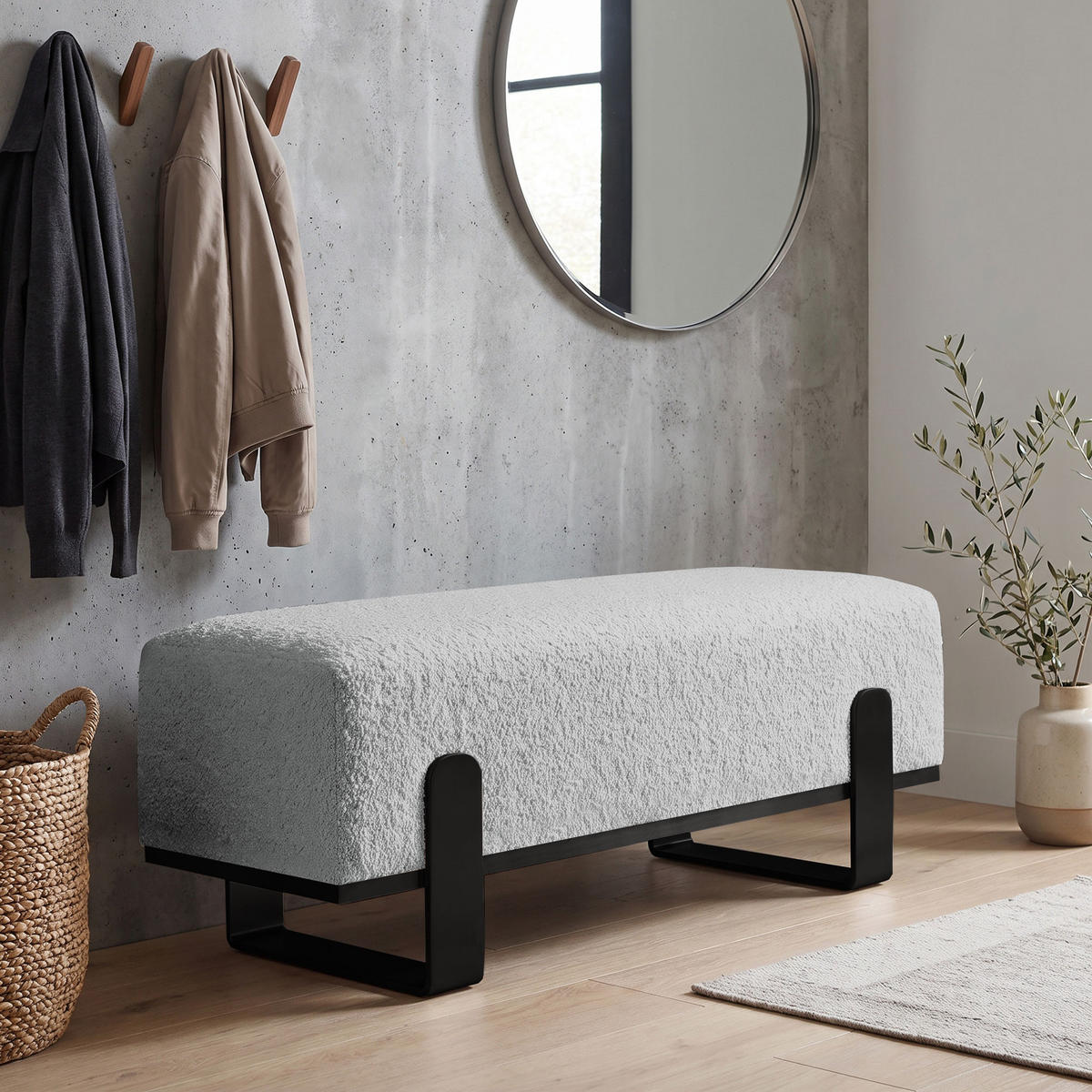 SITZBANK Melissa, Polsterbank 100 cm mit Metallgestell, Bouclé-Stoff, Grau+Schwarz - Schwarz/Grau, Metall (100/47/35cm) - Beautysofa