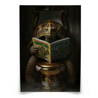 POSTER für Badezimmer WC SCHILDKRÖTE mit Comicbuch auf Toilette Abstraktion 50x70cm - Gelb/Orange, Papier (50/70/70cm) - Muralo