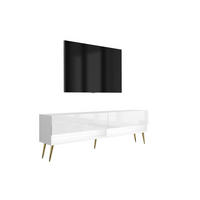 TV-LOWBOARD 170 cm Mattweiß / Hochglanzweiß, goldene schräge Beine, weiße LED, 170 × 32 × 52 cm - Weiß, Holzwerkstoff (170/52/32cm) - 3XE LIVING