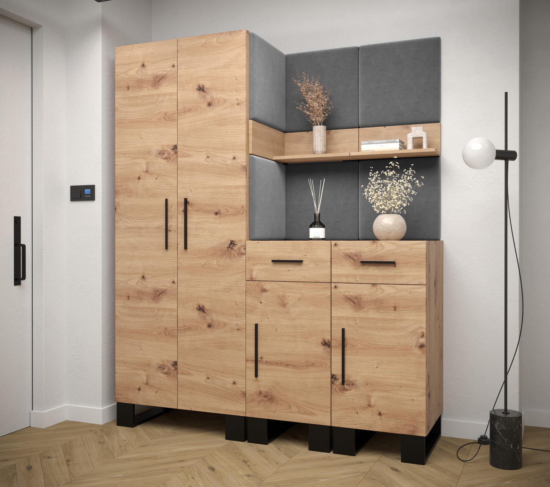 GARDEROBEN-SET 196/158/45,6 - Schwarz/Eiche Artisan, Holz/Kunststoff (158/196/45.6cm) - Abiks Möbel