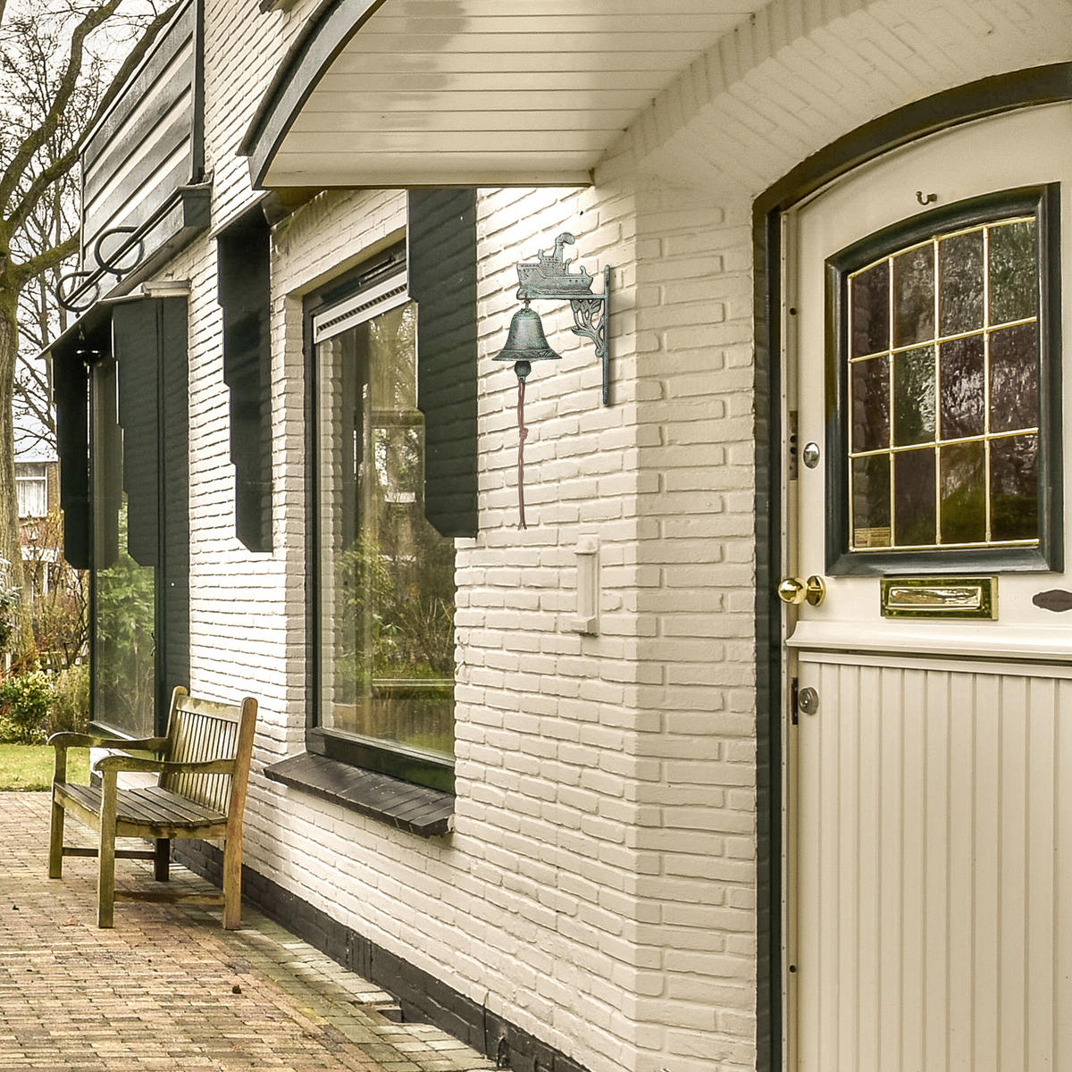 ZVONEK u dveří - tmavě zelená, kov (10/24/16cm) - Relaxdays