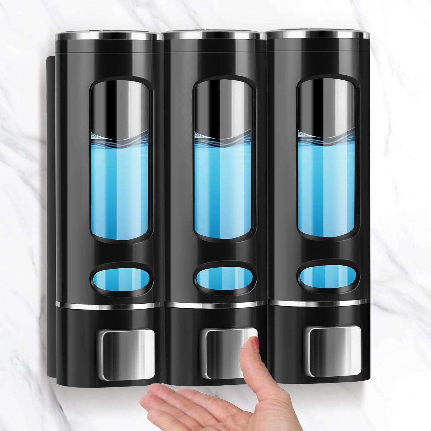 SEIFENSPENDER , Wandseifenspender 3er-Set – 400 ml - Schwarz, Kunststoff (21.8/9.5/22.8cm) - BELZ