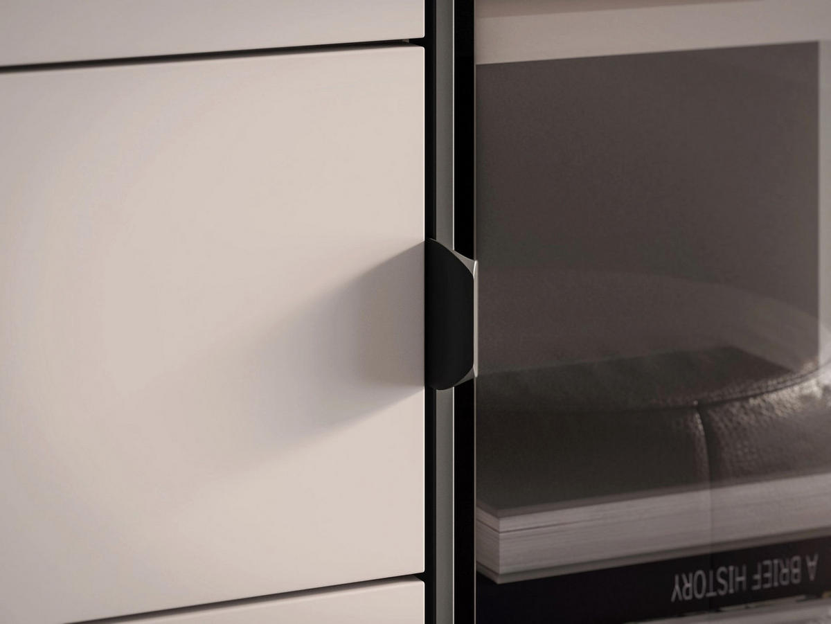 VITRINE Barnee 3-türig Kaschmirgrau, 92 cm - Taupe/Schwarz, Holzwerkstoff/Metall (150/91.6/40cm) - Selsey