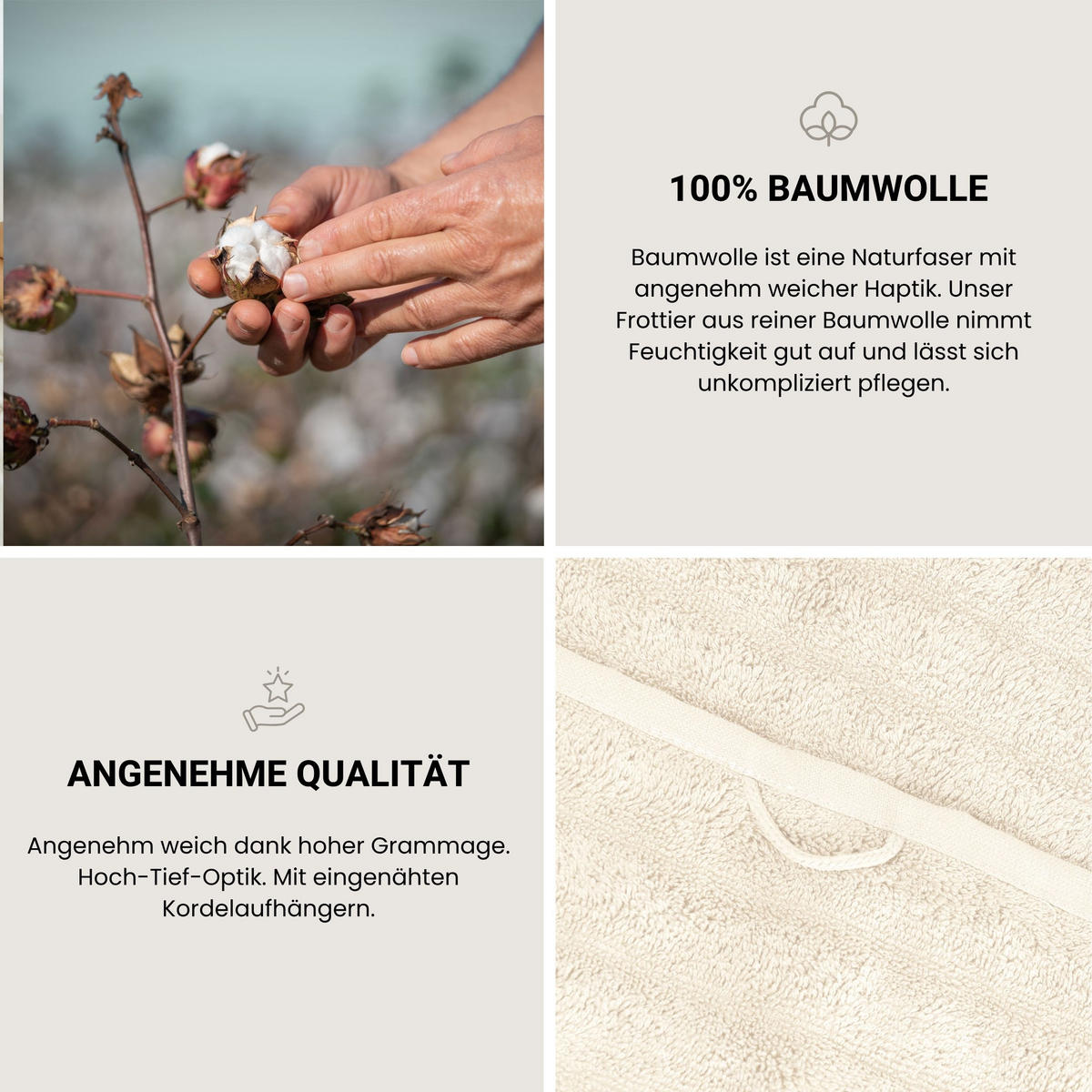HANDTUCHSET Neapel - 4-teilig - 50x100 cm - Creme - Creme, Textil (50/100cm) - SCHIESSER