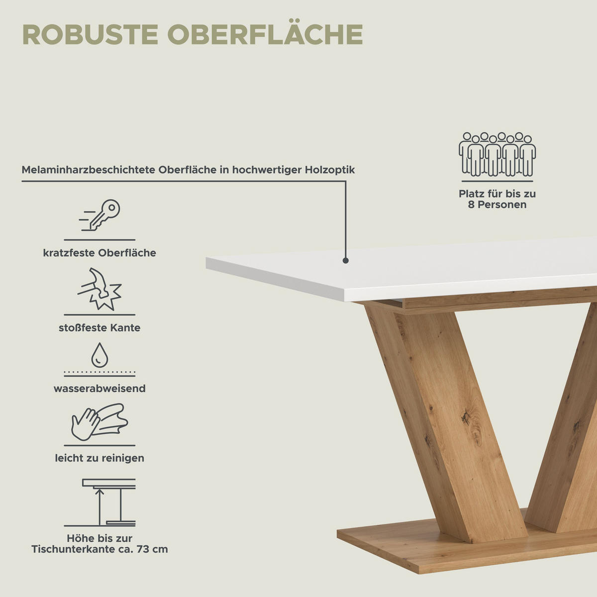 ESSTISCH Velo (B/H/T: ca. 150/76/90 cm) in Artisan Oak Nachbildung/weiß - Eiche Artisan, Holzwerkstoff (90/150/76cm)