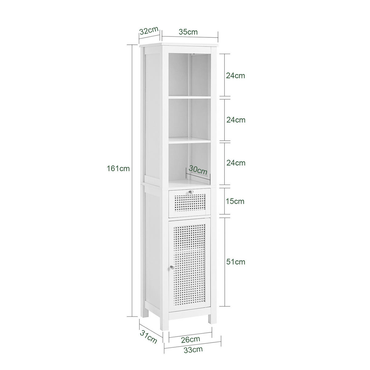 HOCHSCHRANK Weiß - Weiß, Holzwerkstoff (35/161/32cm) - SoBuy