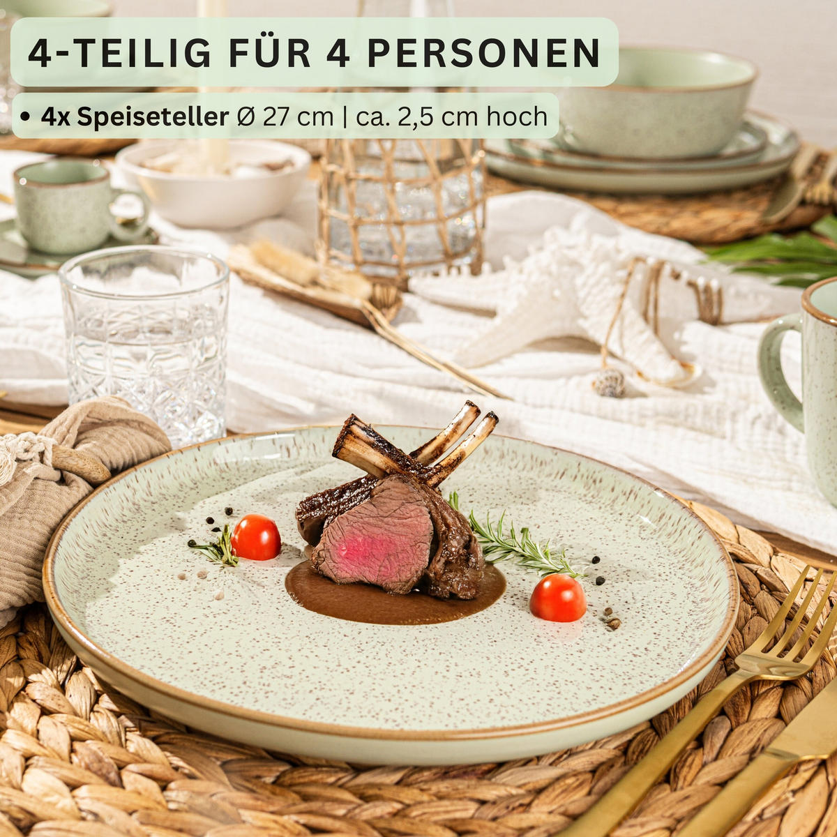 SPEISETELLER RIO MINZE - 4 teilig aus Steingut - Grün, Keramik (13cm) - Sänger