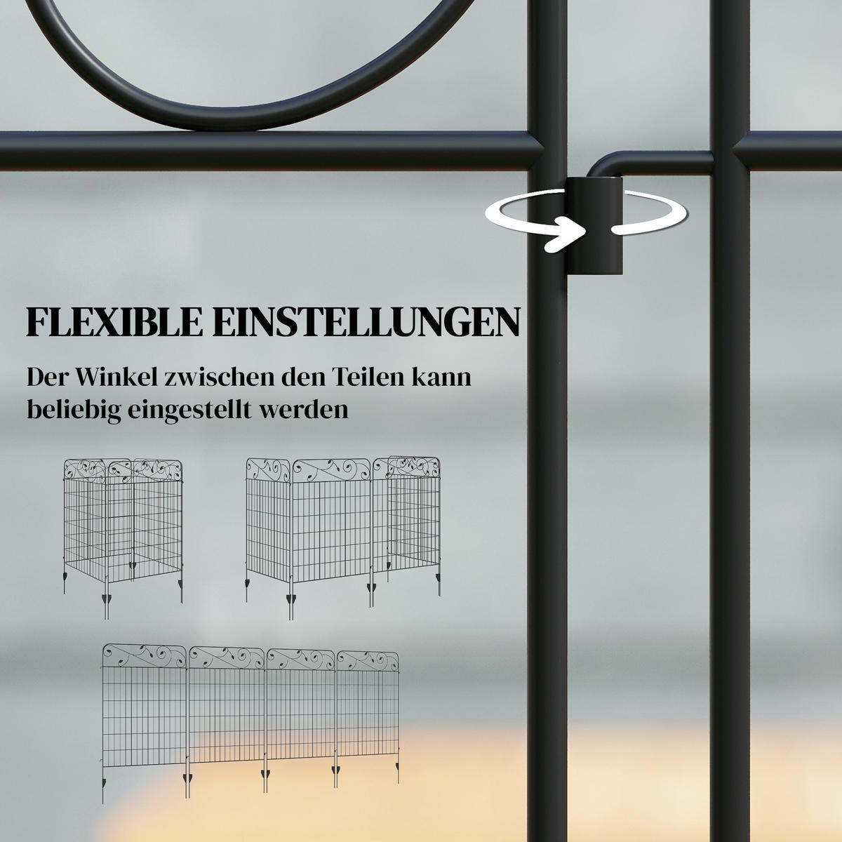 GARTENZAUN, Metall, Schwarz - Schwarz, Metall (1/110cm) - Outsunny