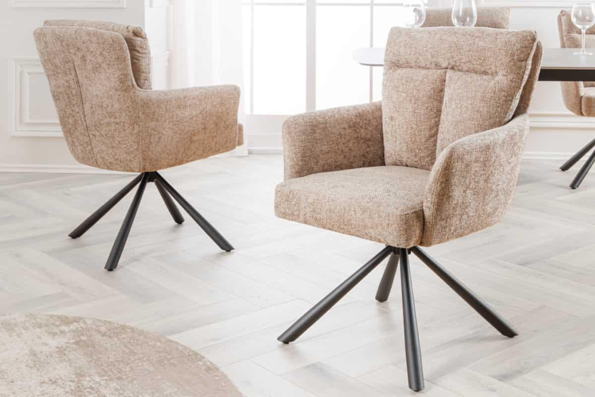 STUHL BIG GEORGE Samt Beige 95 cm - Beige/Schwarz, Textil/Metall (59/93/68cm) - riess-ambiente