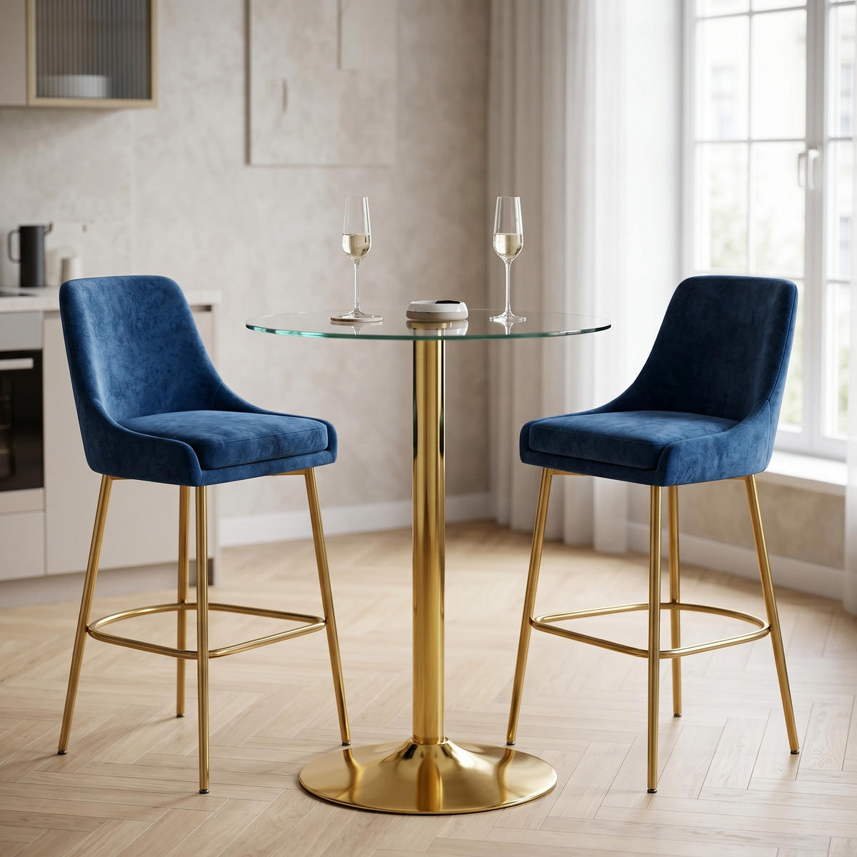 BARTISCH runder glas & gold Ø 89 cm mit trompetenfuß - Goldfarben, Glas (89/89/92cm) - Urban Meuble