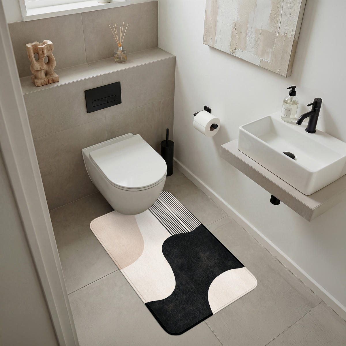 KÚPEĽŇOVÁ PREDLOŽKA Abstraktné - Japonské - Béžové - Moderné 60x90 cm - čierna/béžová, textil/plast (60/90cm) - OnlyWow
