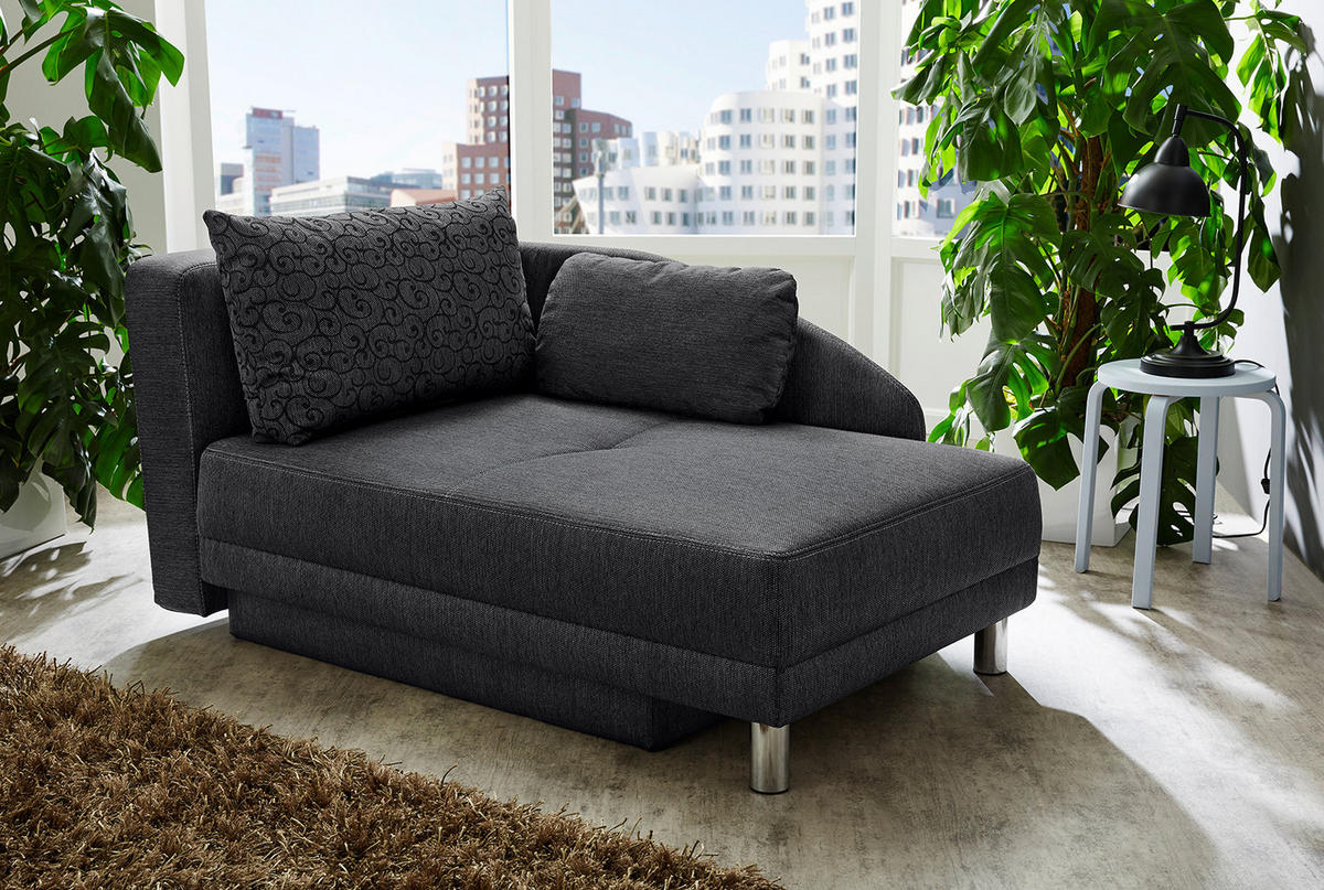 RÉCAMIERE-SCHLAFSOFA mit Bettkasten, Federkern, seitenverkehrt montierbar B149/T90/H80 cm, Liegefläche 200x84 cm, Webstoff Anthrazit / 15121 - Chromfarben/Anthrazit, Textil/Metall (149/80/90cm) - luma-home