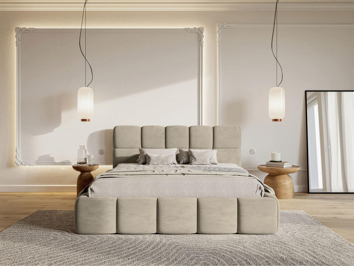 POLSTERBETT Cloudy Graubeige Samt, Bettkasten & Lattenrost, 120x200 cm - Taupe/Schwarz, Kunststoff/Textil (120/200cm) - Selsey