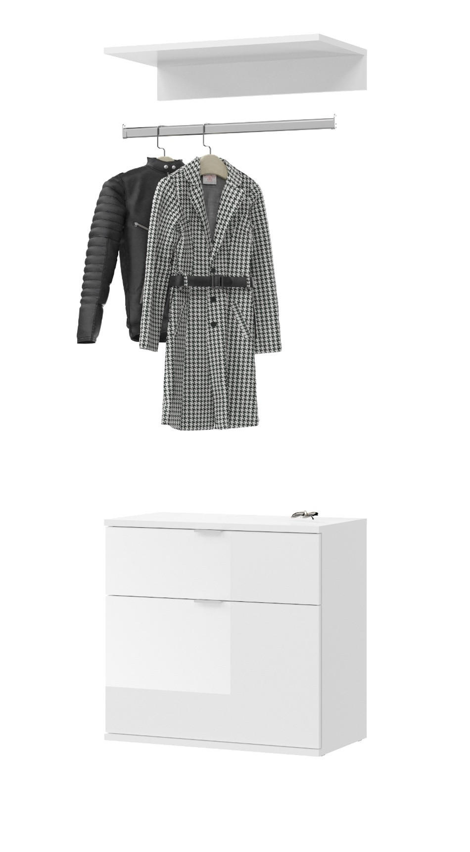 Inn.Furn Garderoben-Set Weiß Hochglanz 60x79x34 cm