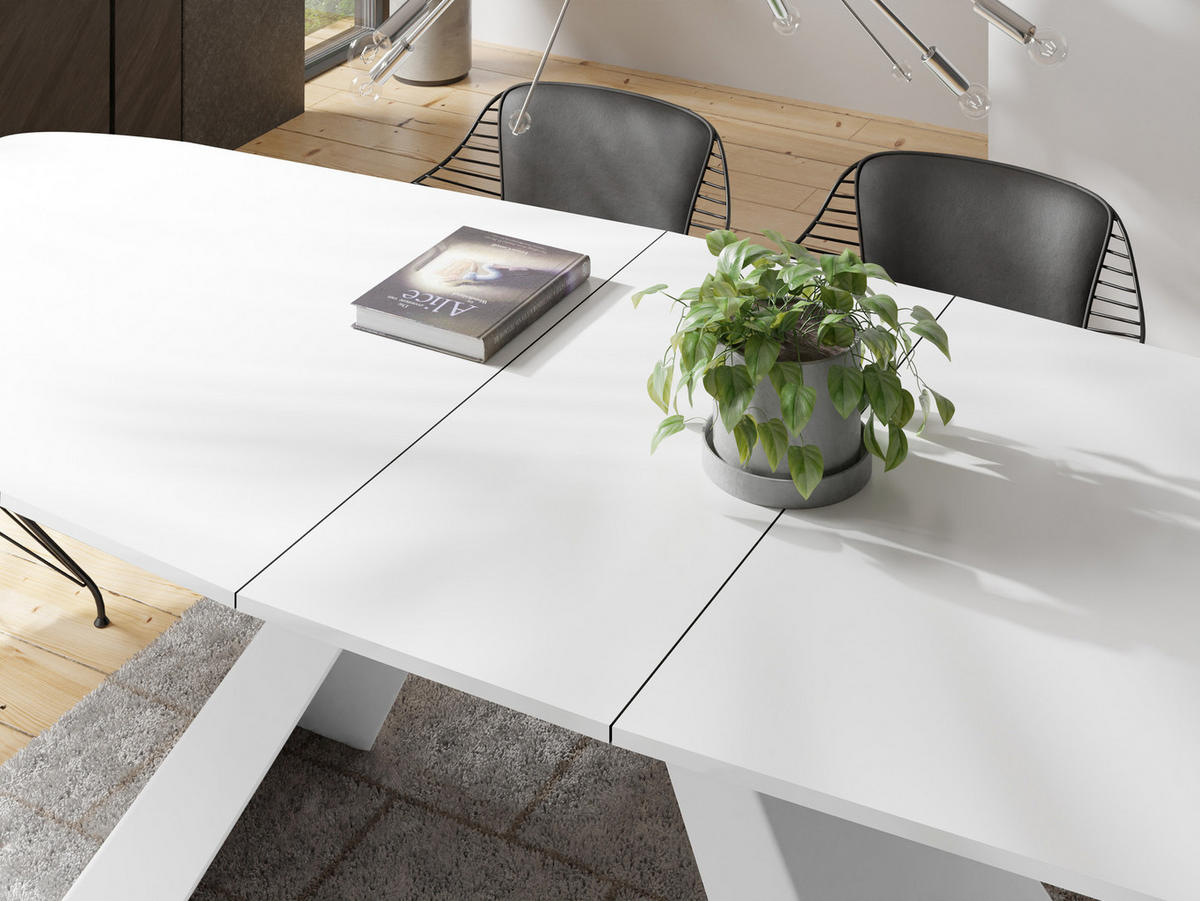 ESSTISCH Monte Weiß rechteckig ausziehbar, Weiß 160-200/80/76 cm - Weiß, Holzwerkstoff/Metall (160/80/76cm) - WFL GROUP