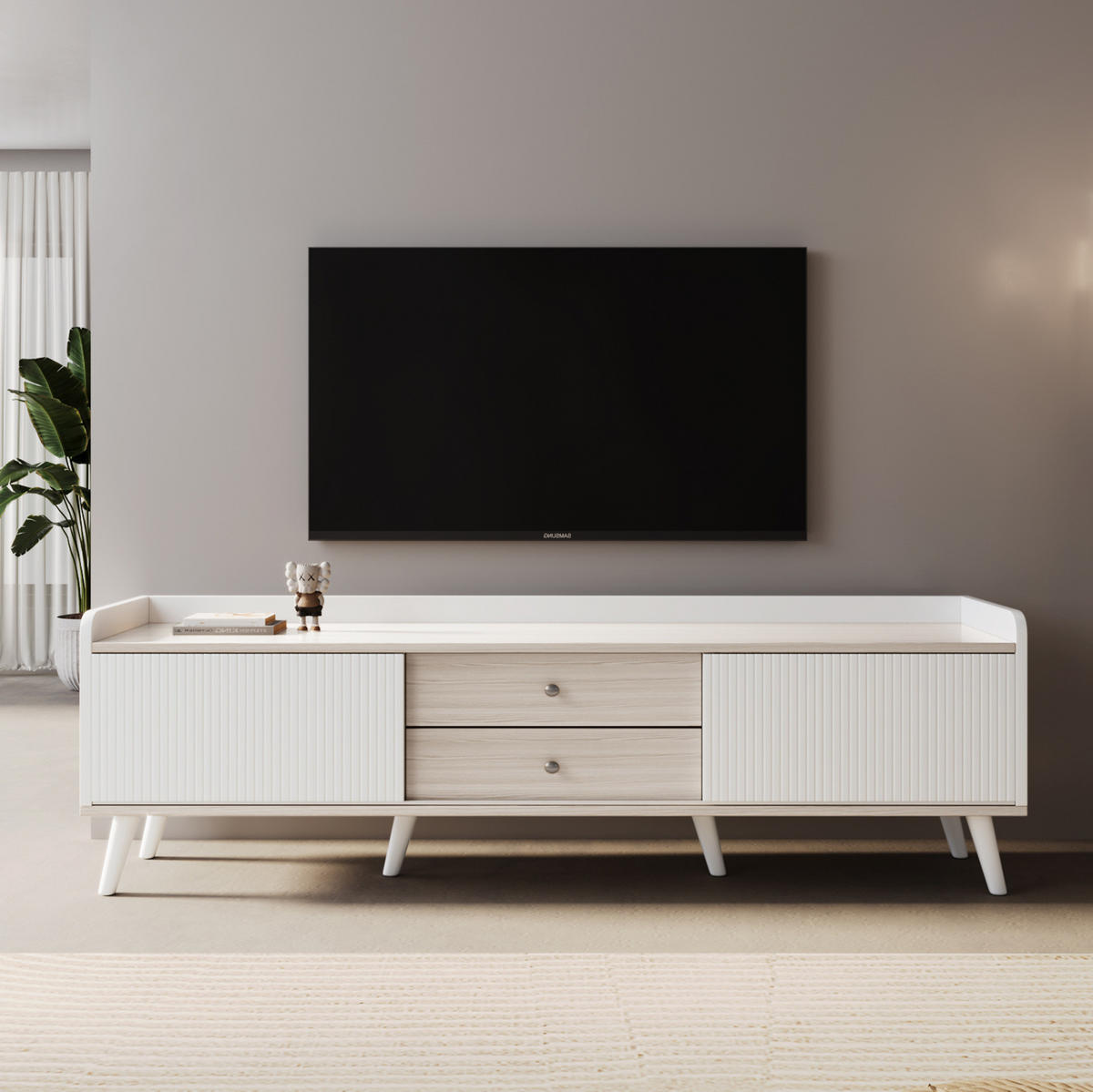 TV-LOWBOARD 160/40/58 cm mit 2 Schiebetüren und 2 Schubladen - Weiß, Holzwerkstoff (160/58/40cm) - BEAOK