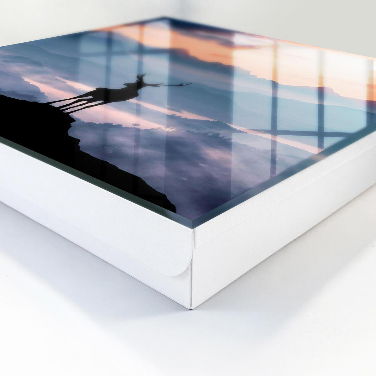 SCHLÜSSELBOX Weiß 30x30 cm – Türöffnung nach rechts - Harmonie der Berge - Blau, Metall (30/30/5cm) - TULUP
