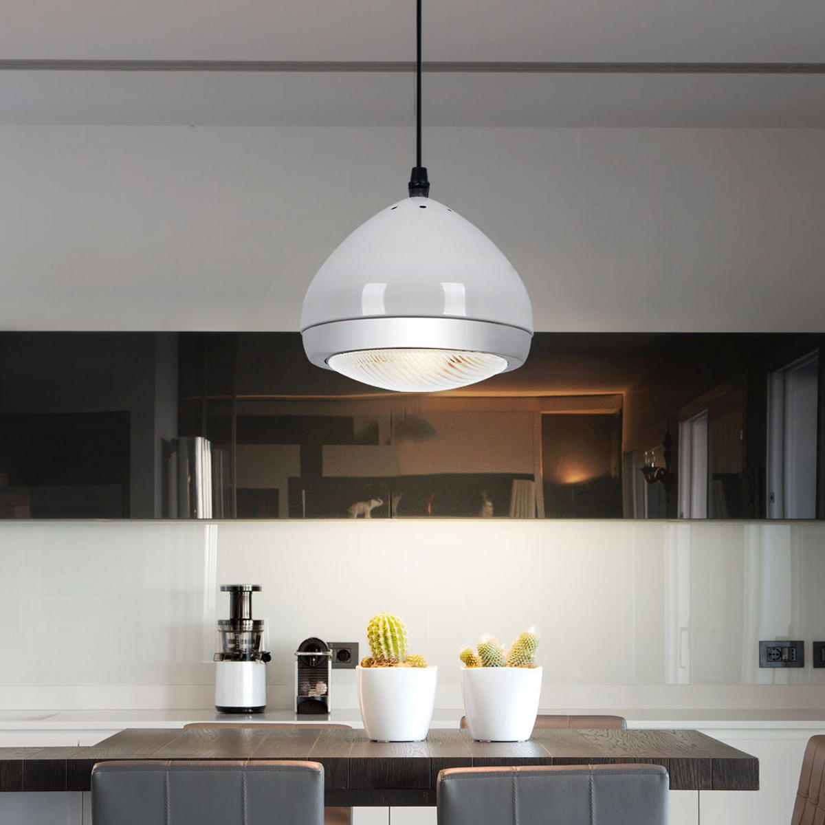 HÄNGELEUCHTE RIDER Metall Weiß - Weiß, Glas (17/17/100cm) - Brilliant